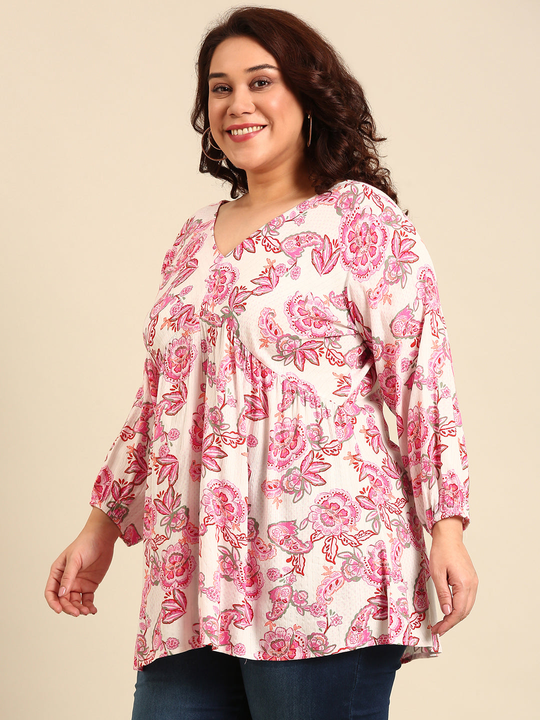 White Floral Print Tunic