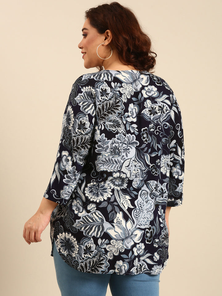 Navy Floral Long Line Tunic