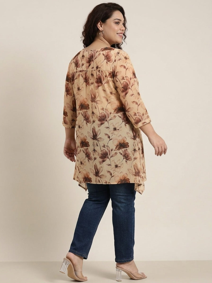 Brown Floral Fishcut Tunic