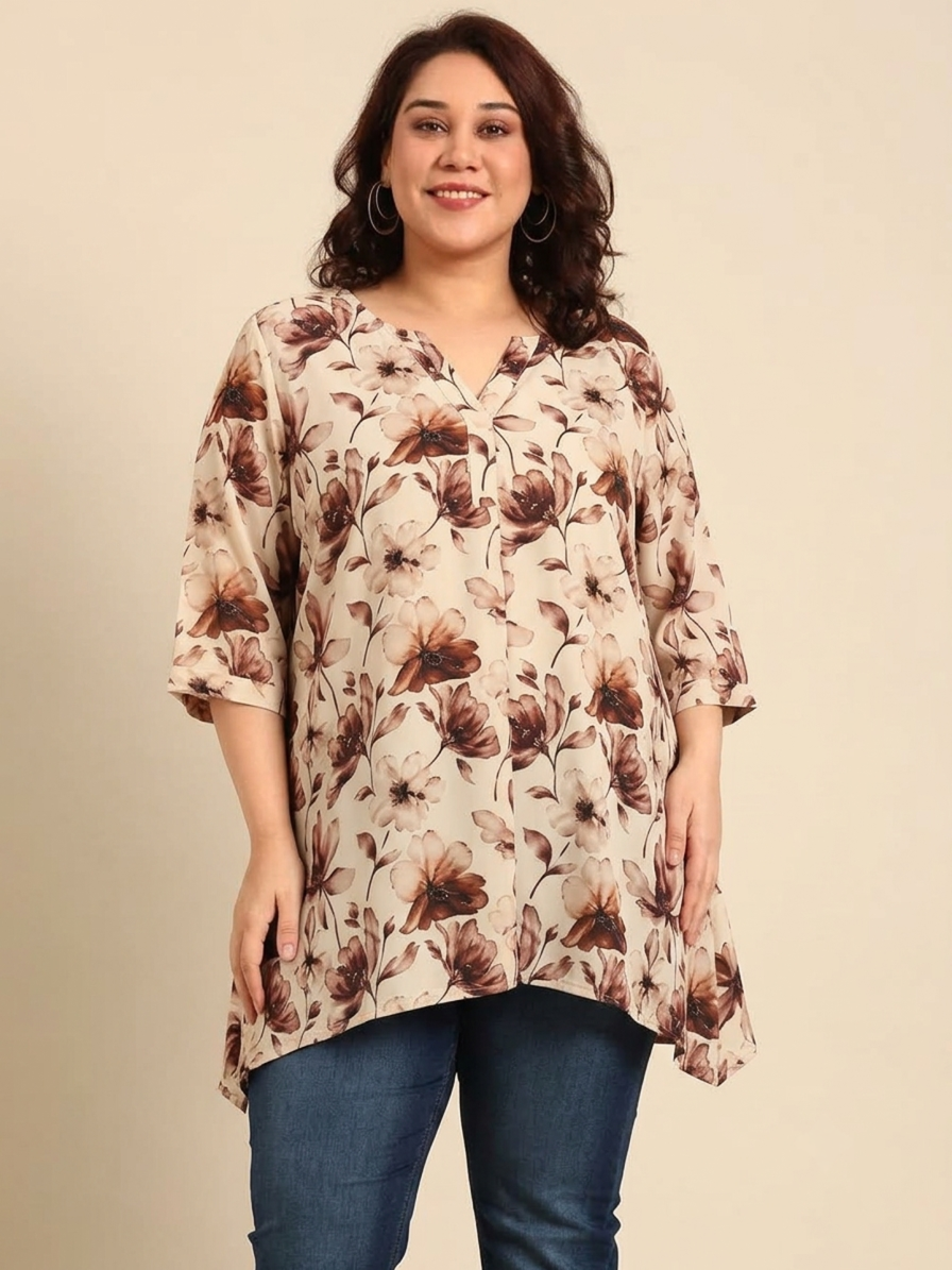 Brown Floral Fishcut Tunic