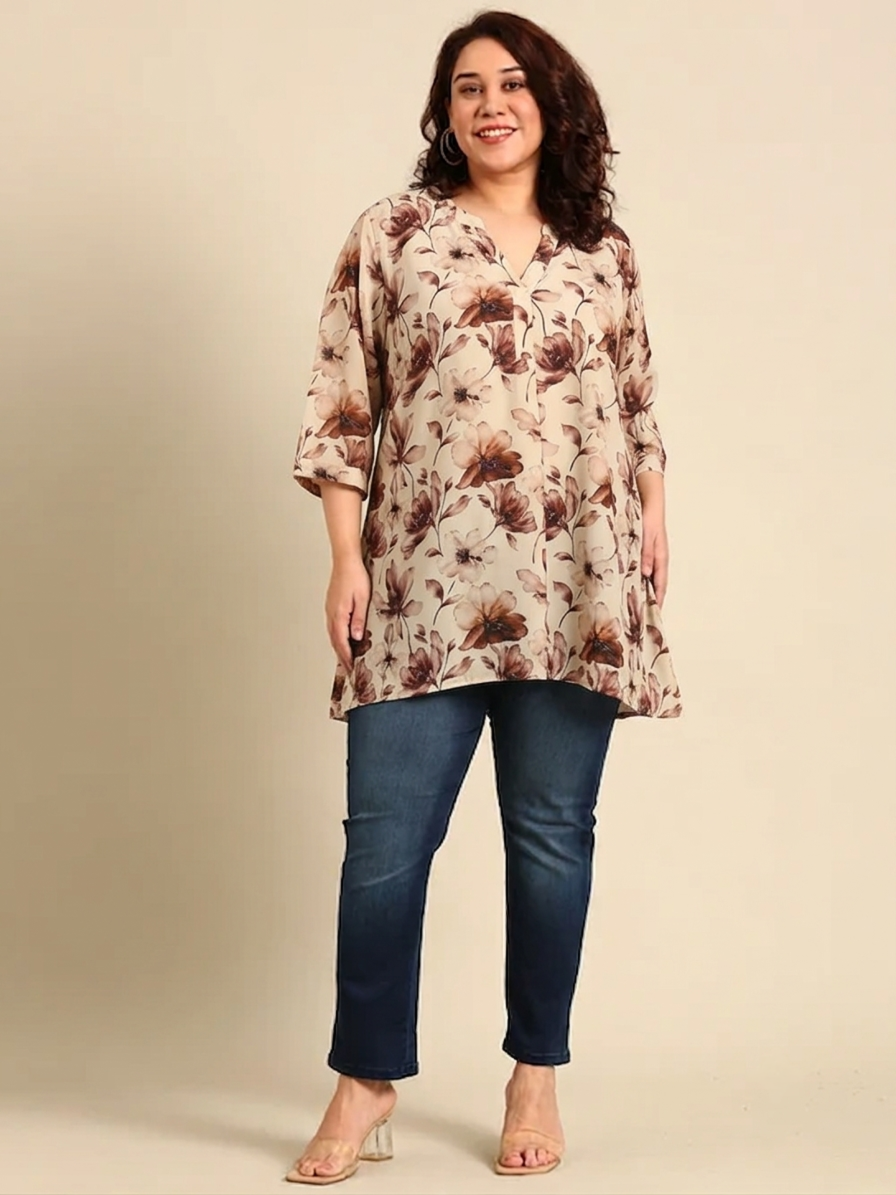 Brown Floral Fishcut Tunic