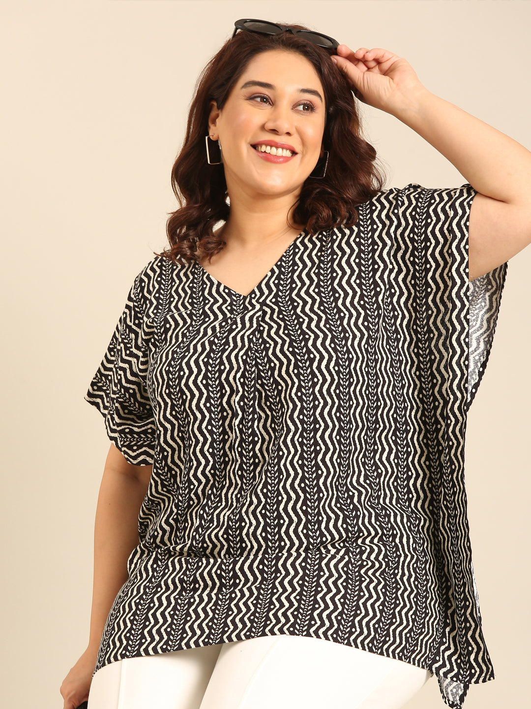 Zig Zag Printed Front Pleat Kaftan tunic