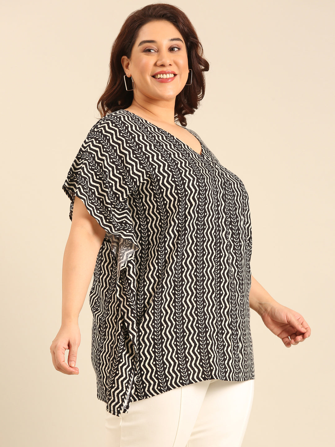 Zig Zag Printed Front Pleat Kaftan tunic