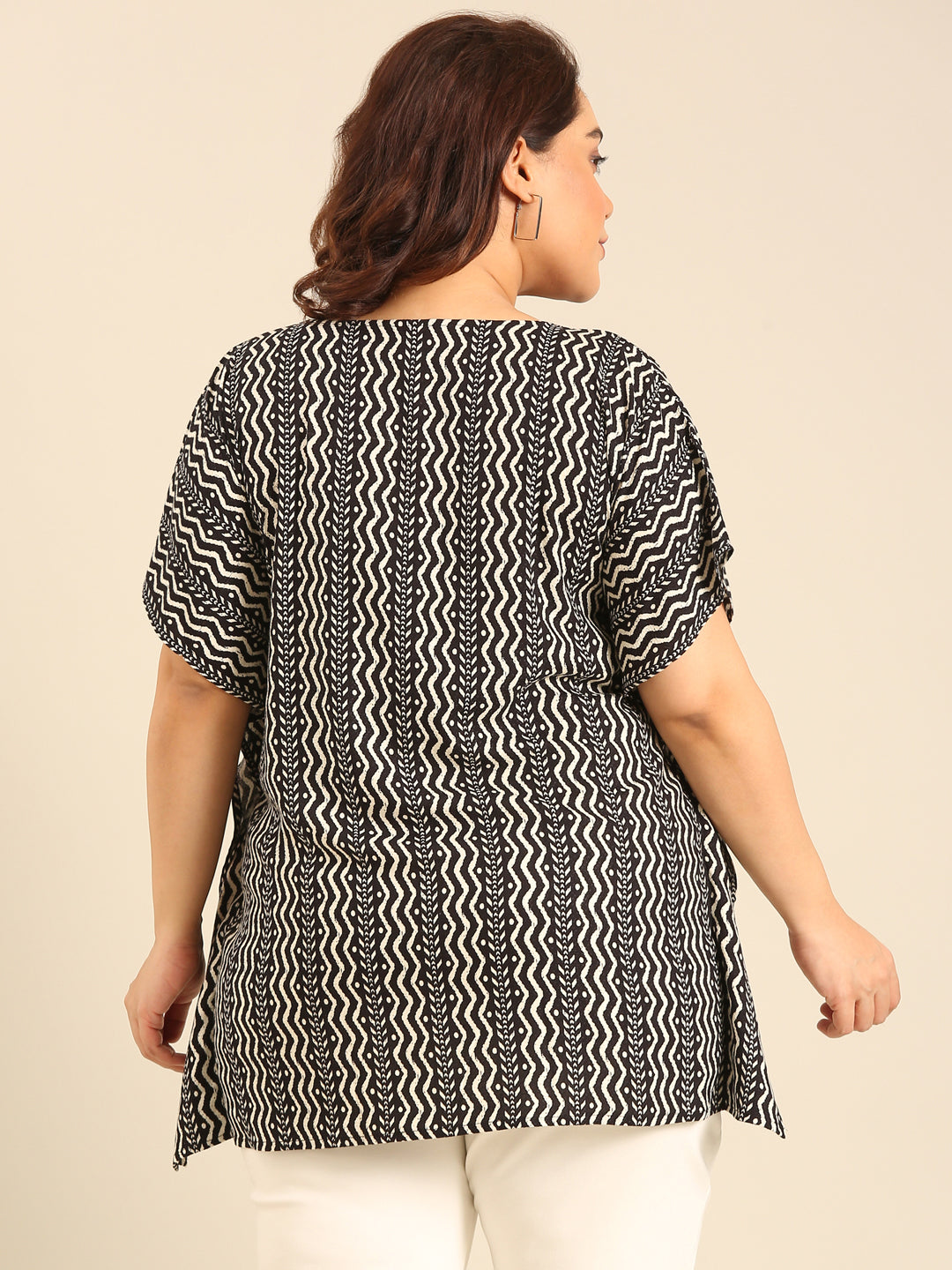 Zig Zag Printed Front Pleat Kaftan tunic