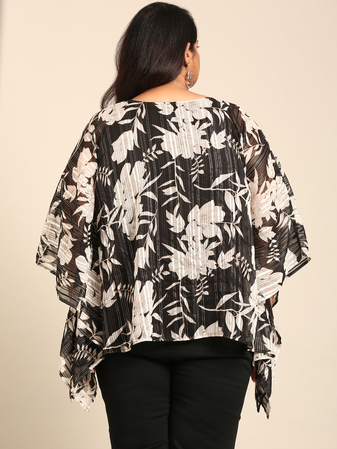 Floral Print Silver Lurex Kaftan Top