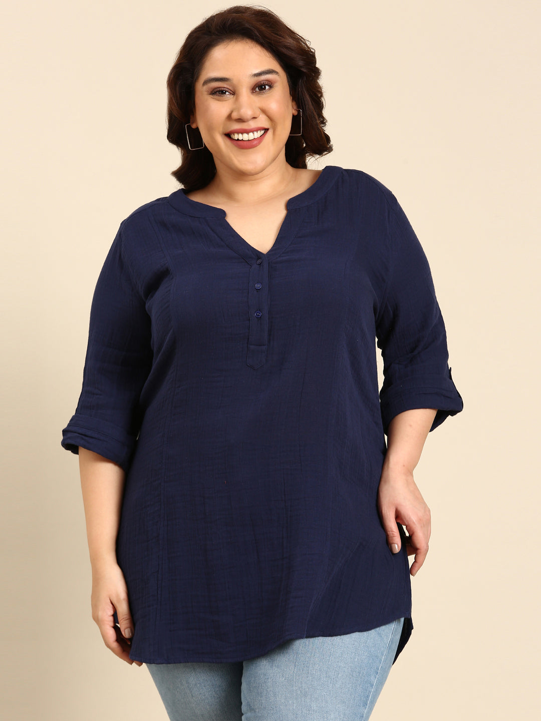 NAVY TUNIC WITH ROLL-UP SLEEVE