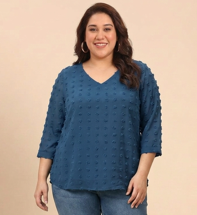 Teal Dobby V-Neckline Top