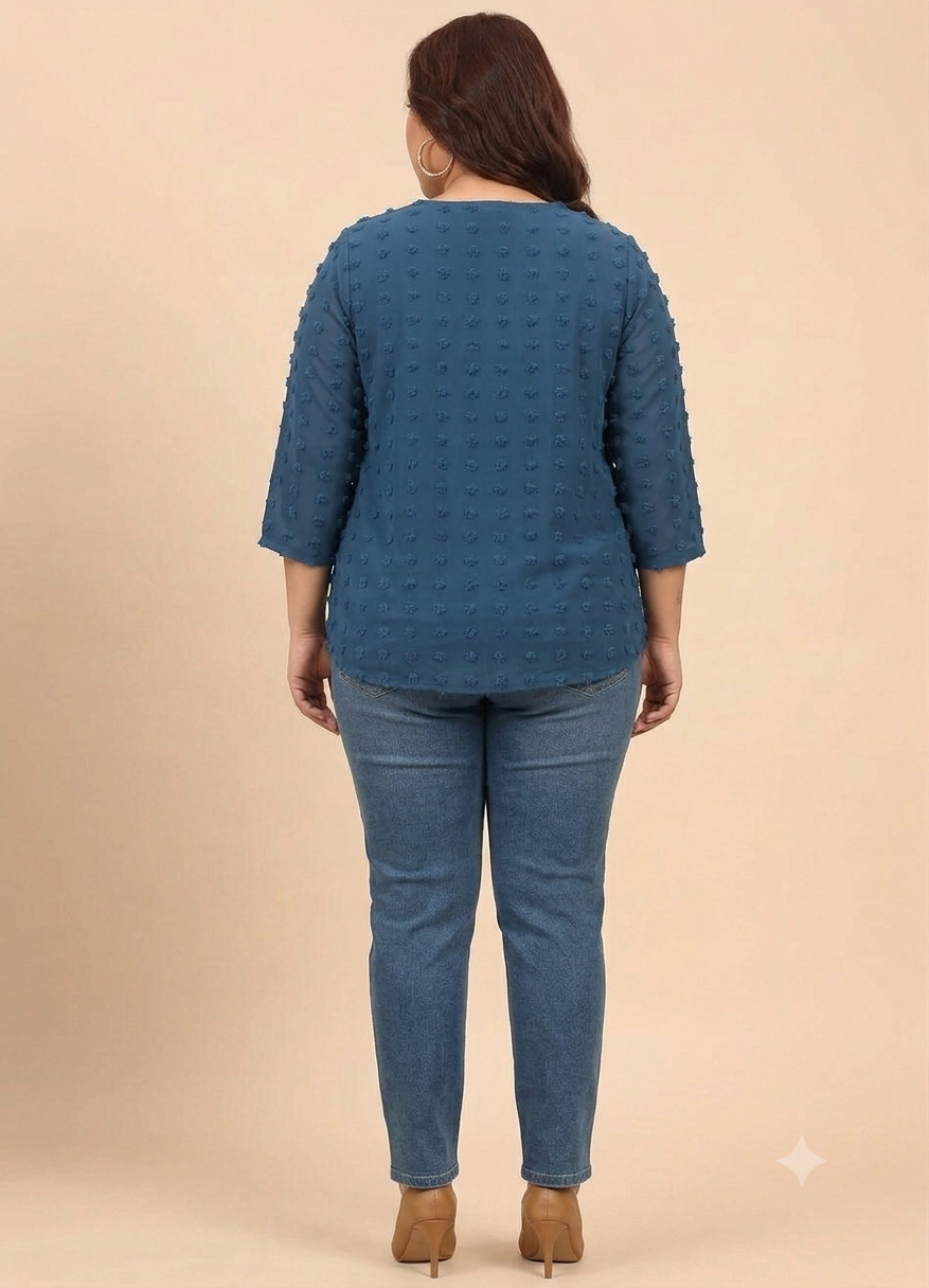 Teal Dobby V-Neckline Top