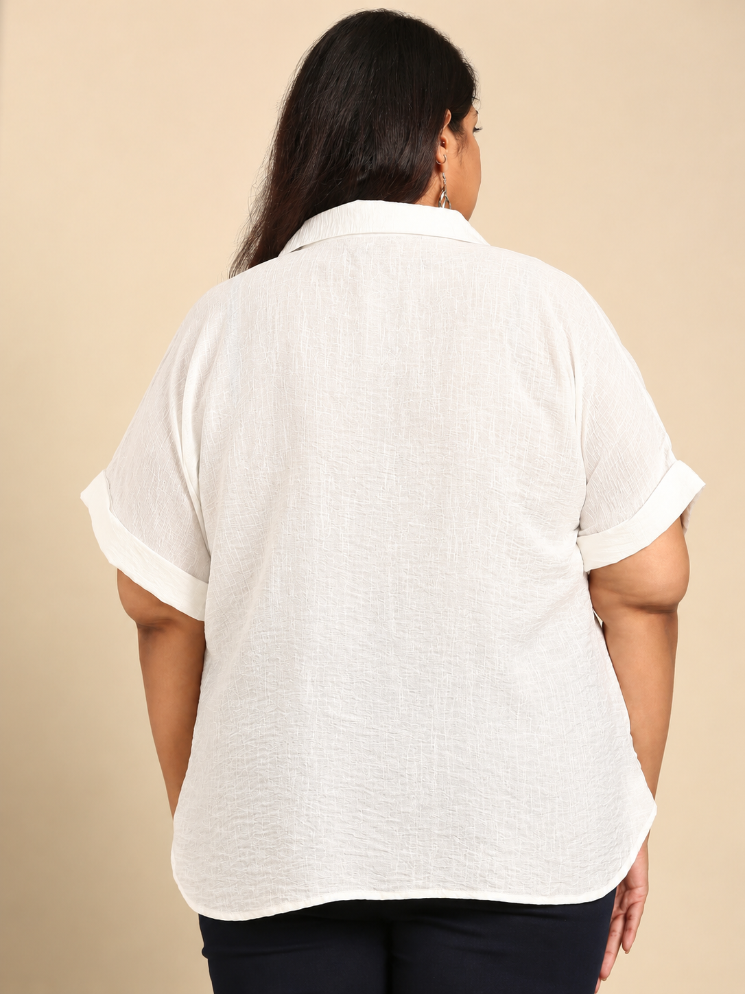 White Textured Drop Shoulder Shirt