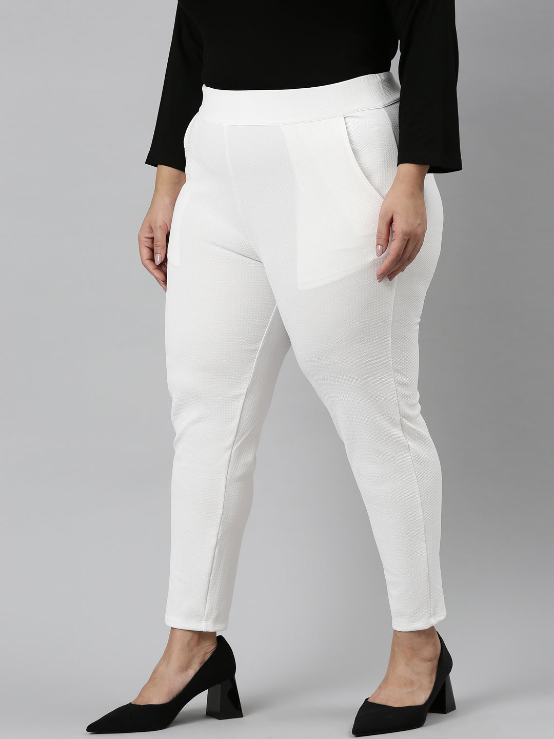 Plus Size white embossed stretch pants For Women L to 6XL  The Pink Moon