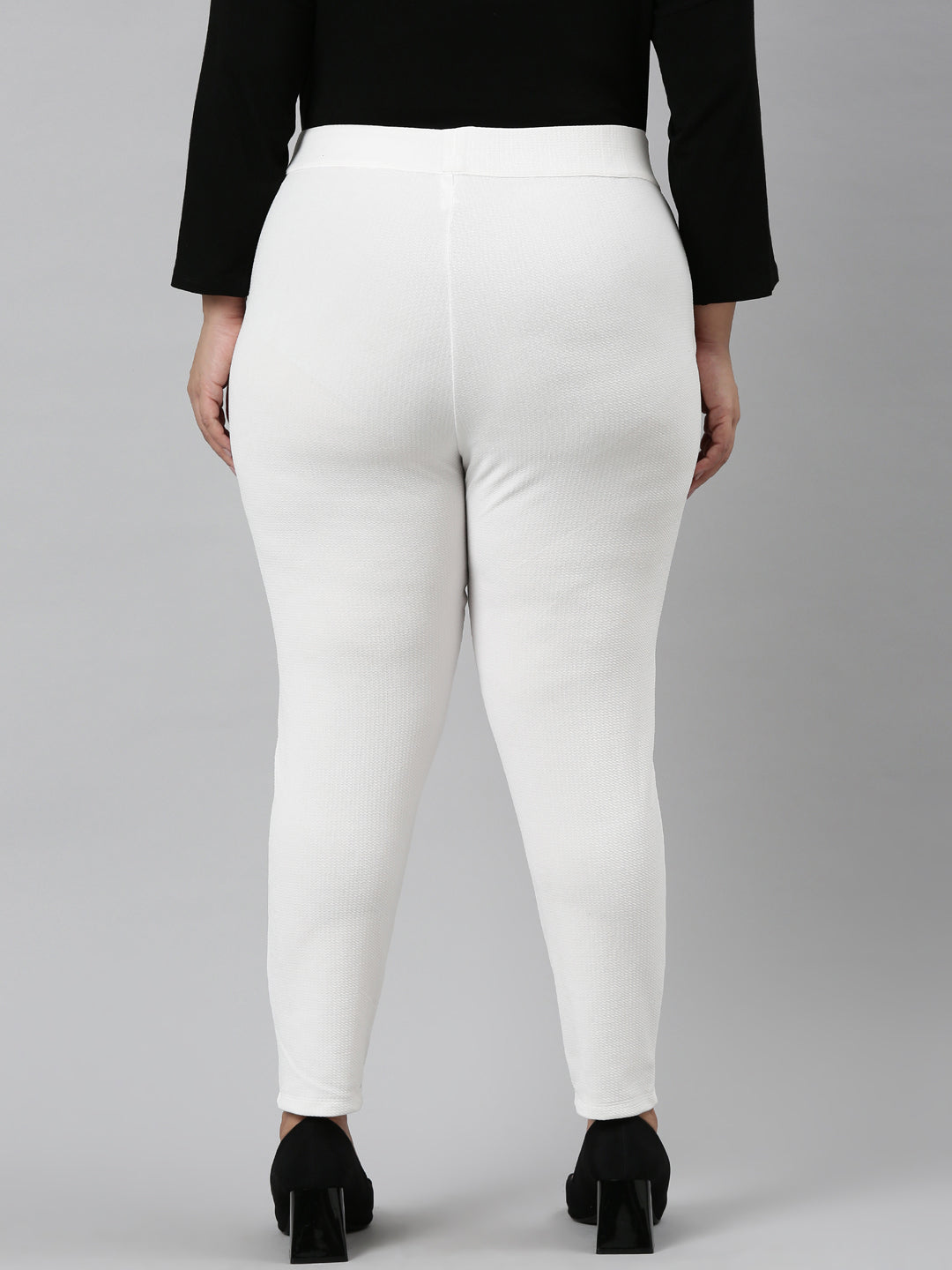 Plus Size white embossed stretch pants For Women L to 6XL  The Pink Moon
