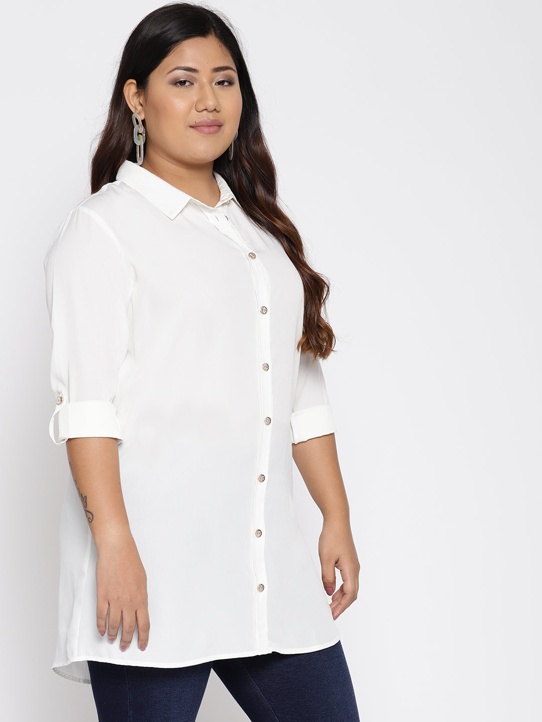 WHITE LONG BUTTON DOWN SHIRT