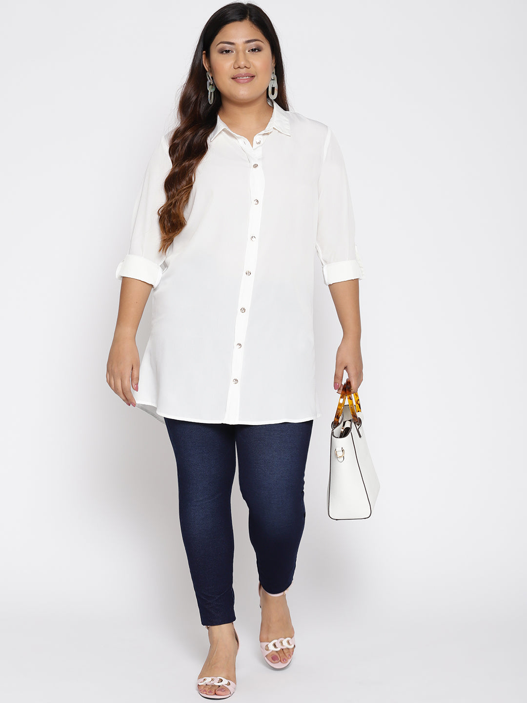 WHITE LONG BUTTON DOWN SHIRT