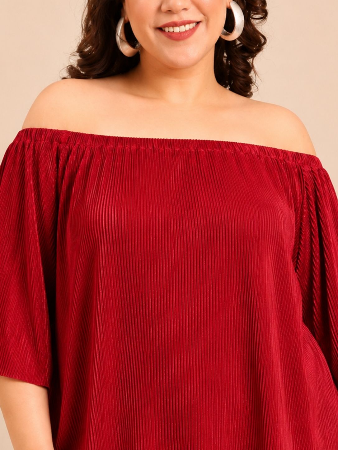 Red Pleated Off-Shoulder Top