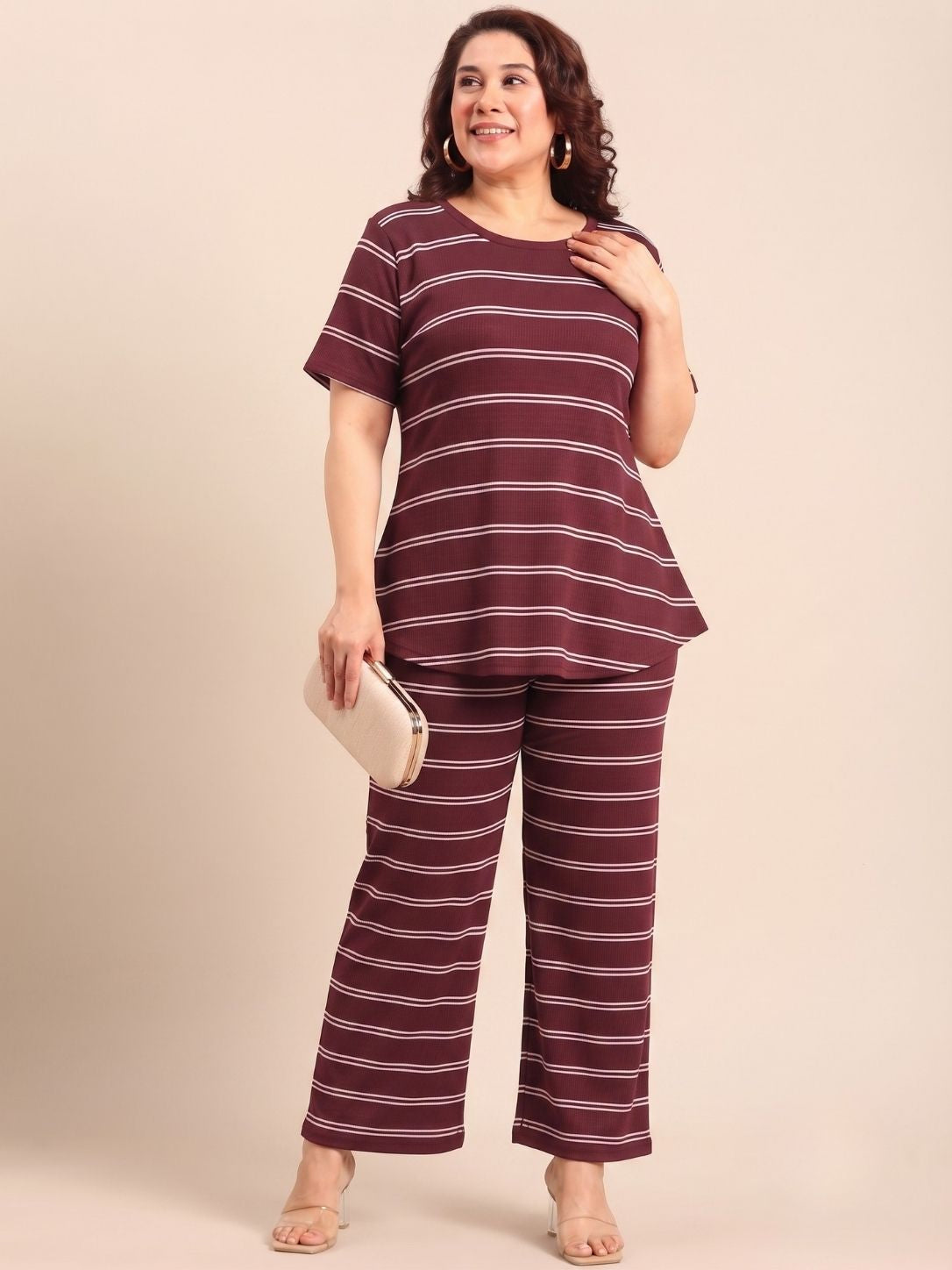 Maroon Striped Co-ord Set