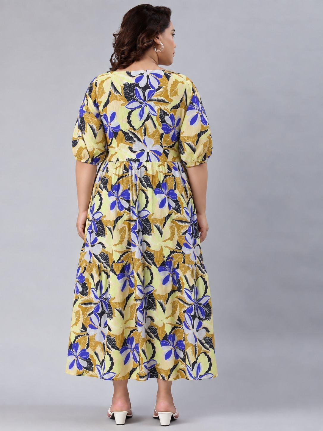 Blue & Olive Floral Tiered Maxi Dress