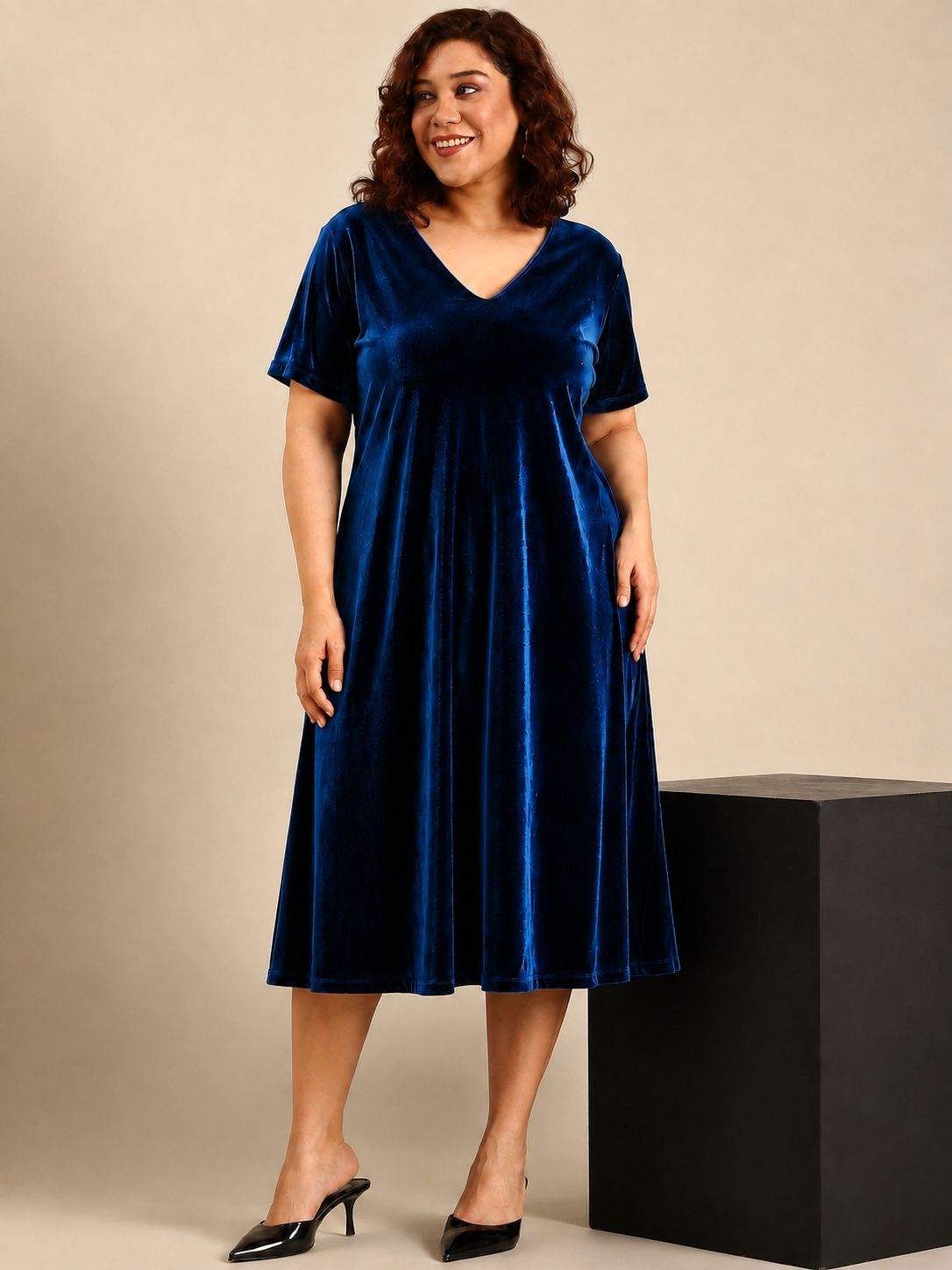Navy Velvet Midi Dress