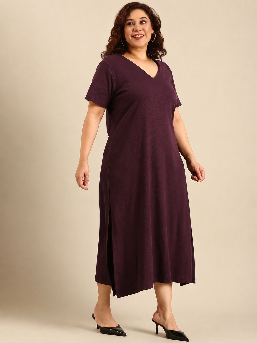 Maroon Rib Cotton A-Line Dress