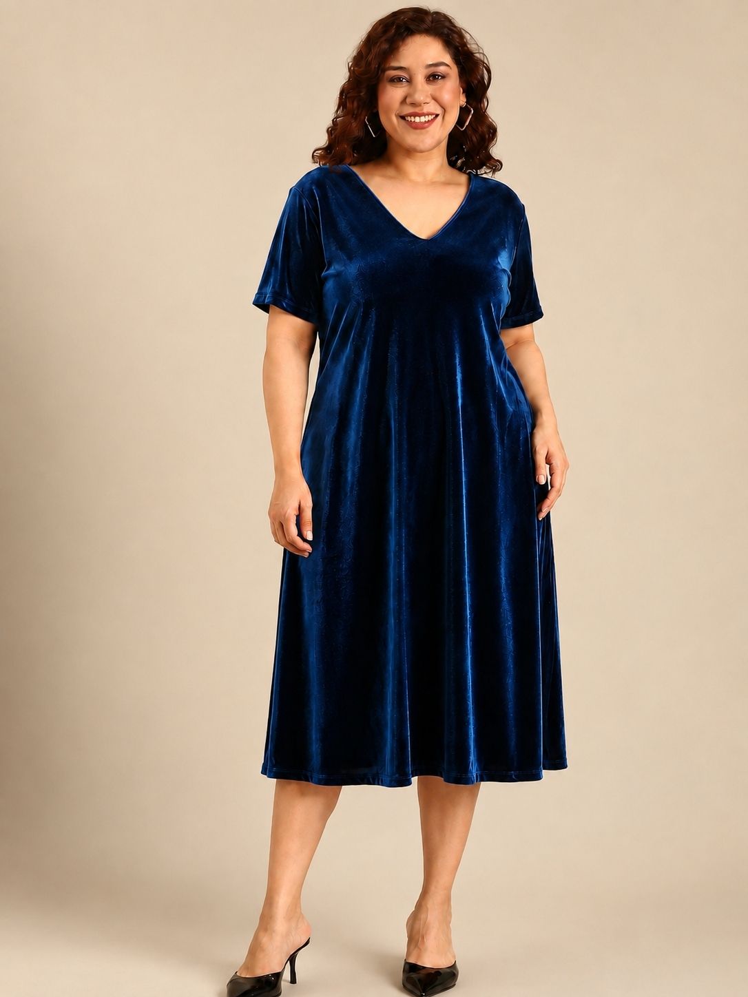 Navy Velvet Midi Dress