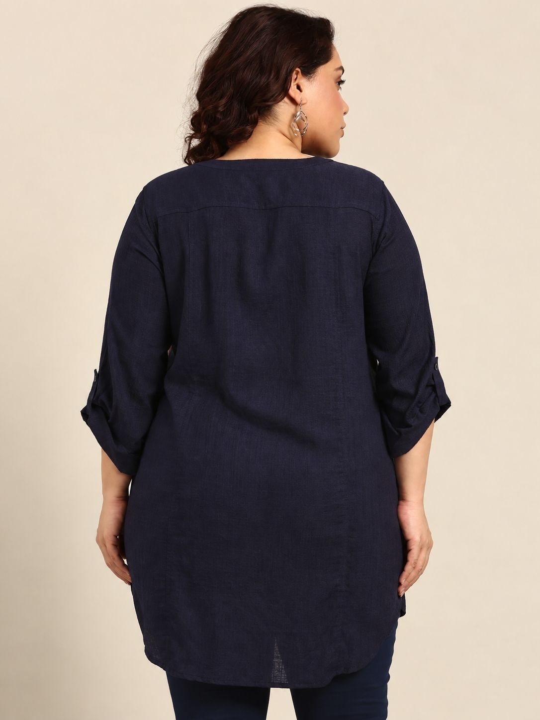 Navy Blue Solid V-Neck Tunic