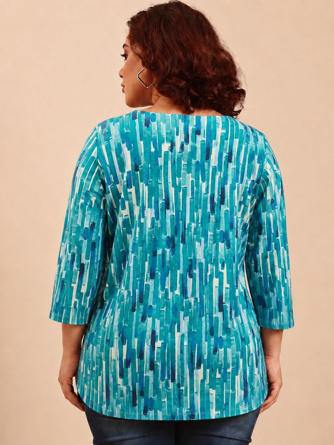 Abstract Print V-Neck Top