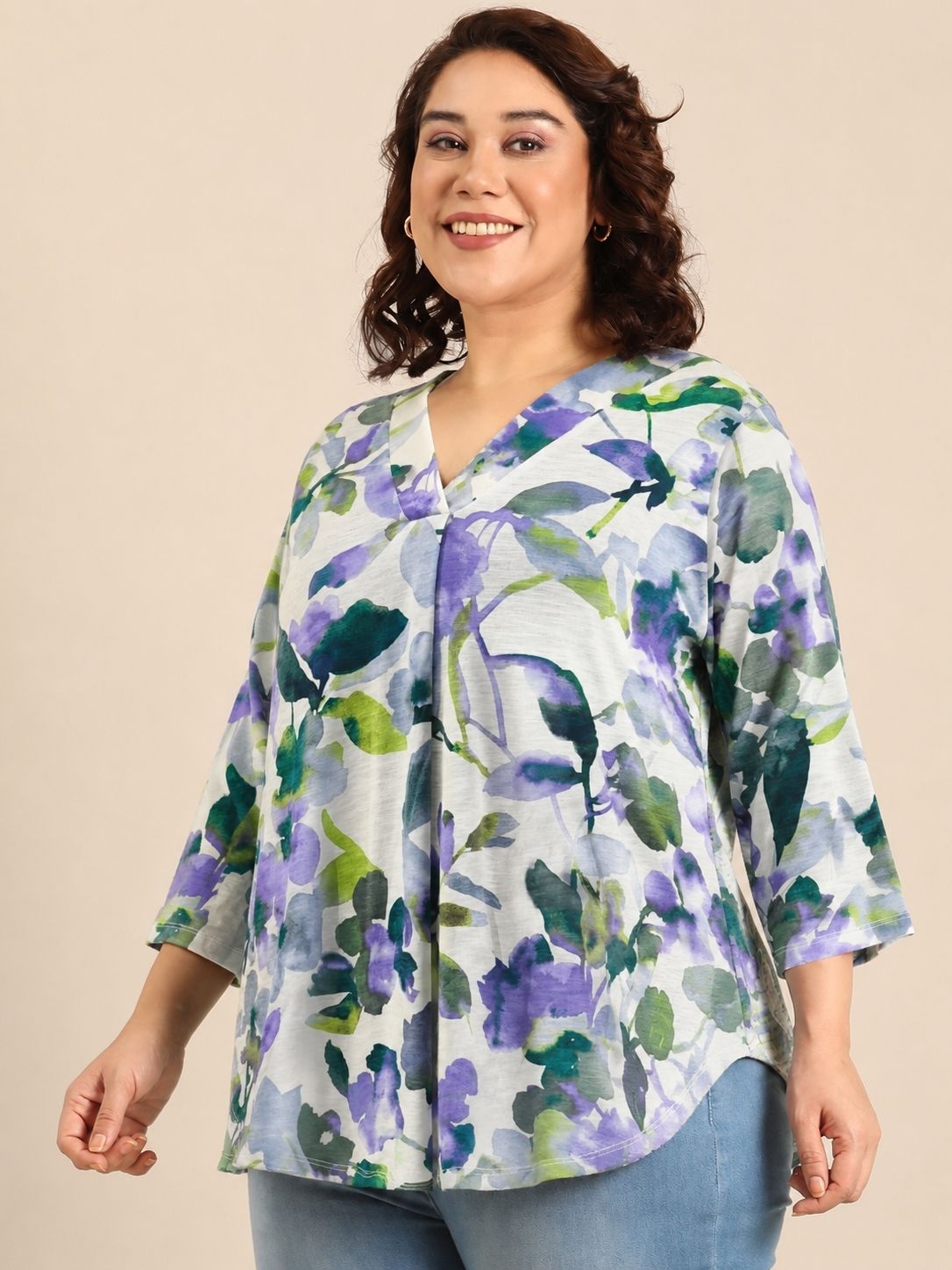 Watercolor Floral V-Neck Top