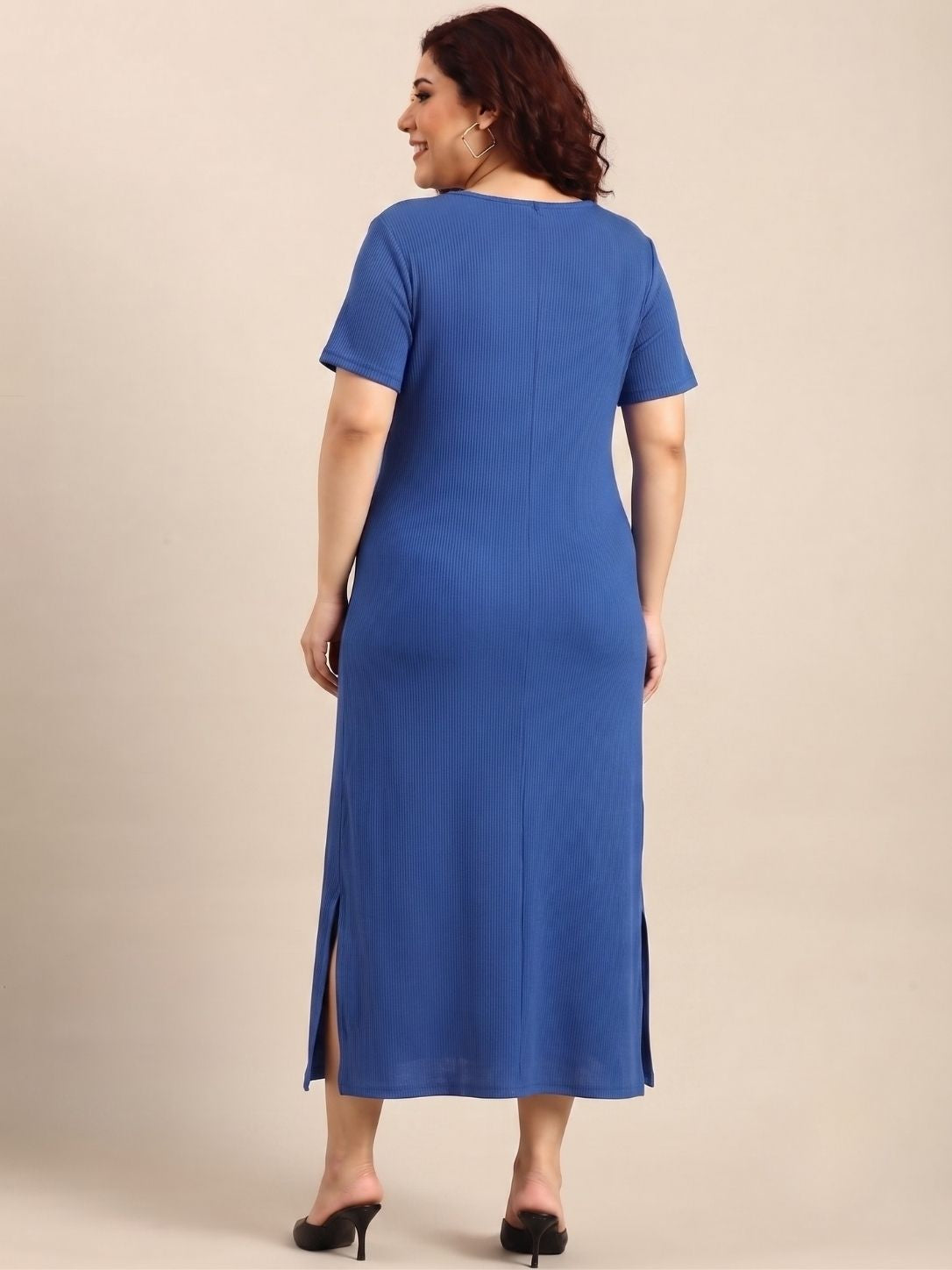 Blue Rib Cotton A-Line Dress