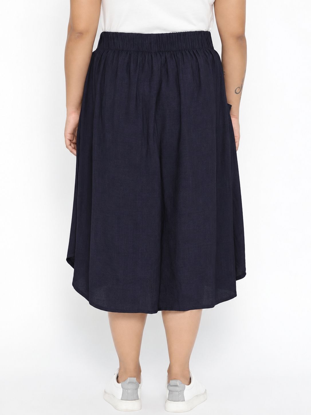 Navy A-Line Button Skirt