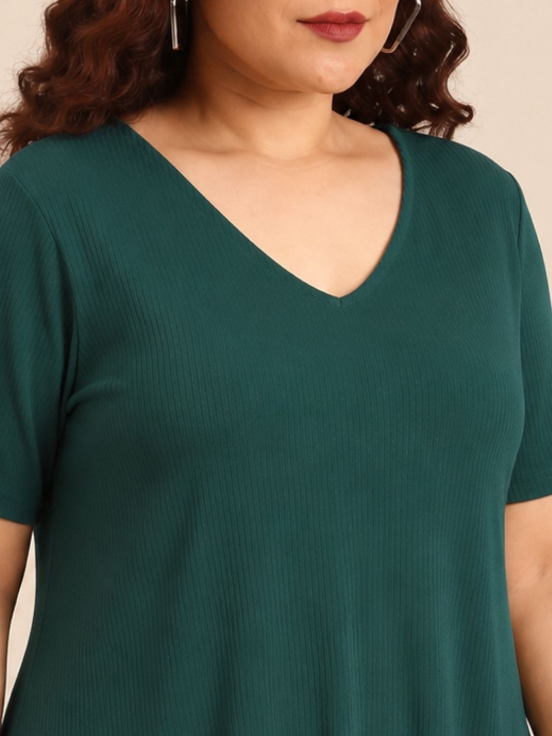 Dark Green Rib Cotton A-Line Dress