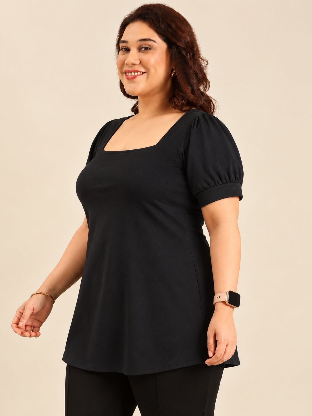Black Square Neck Top