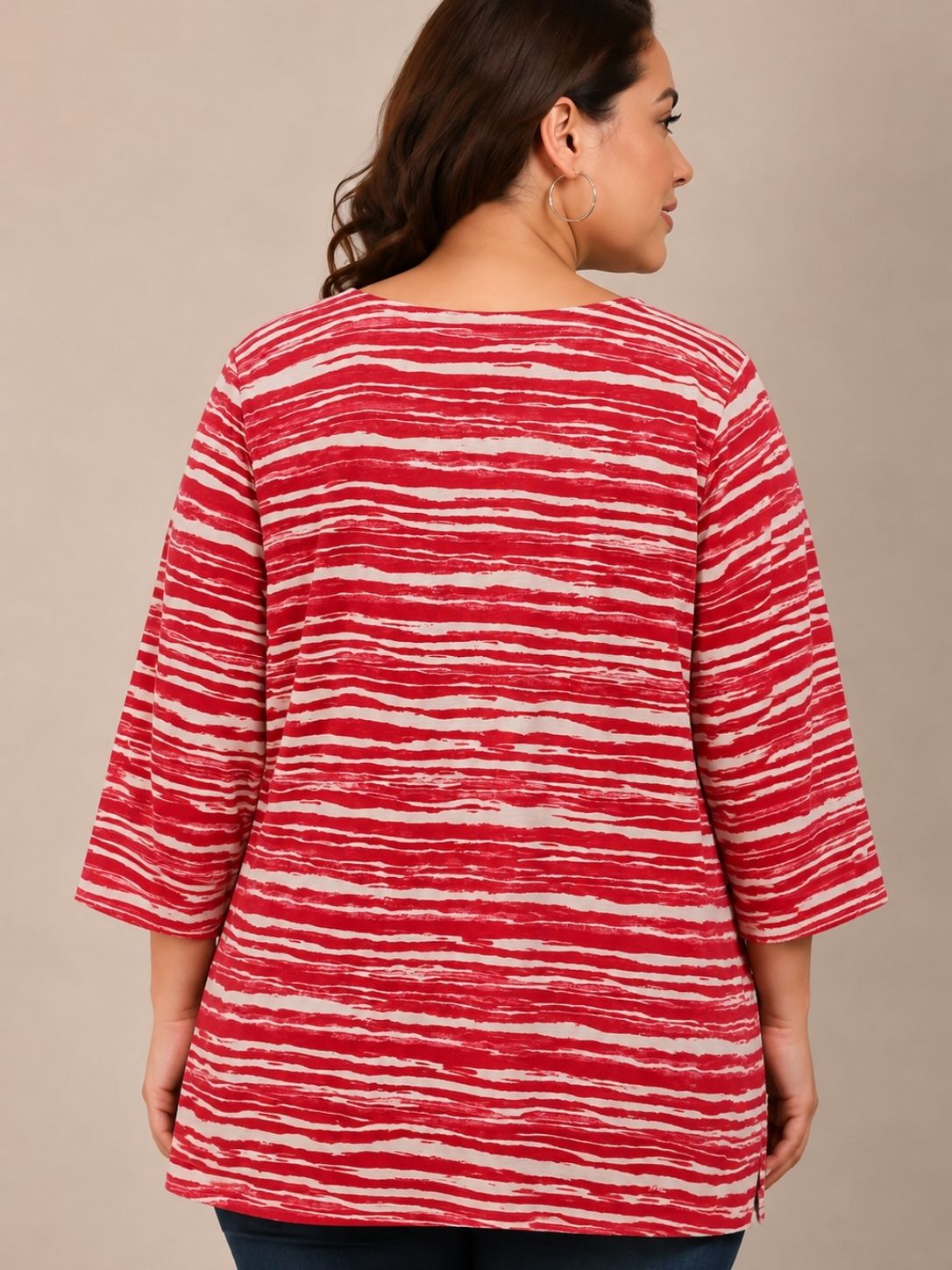 Red Wave Print V-Neck Top