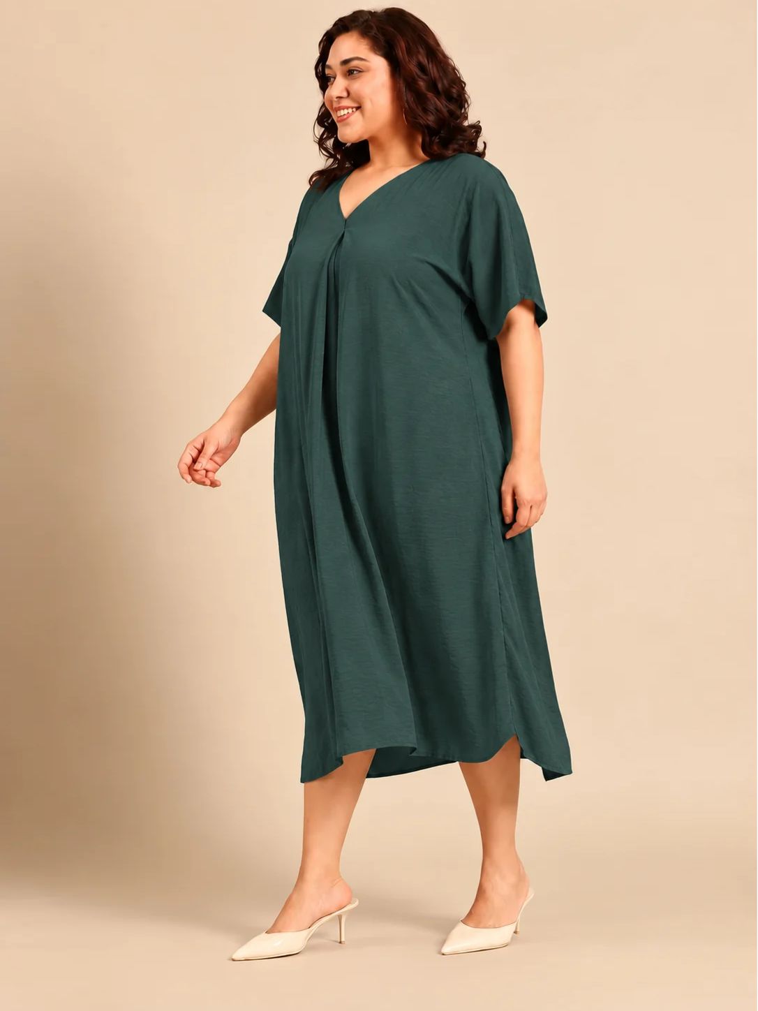 Green A-Line Midi Dress