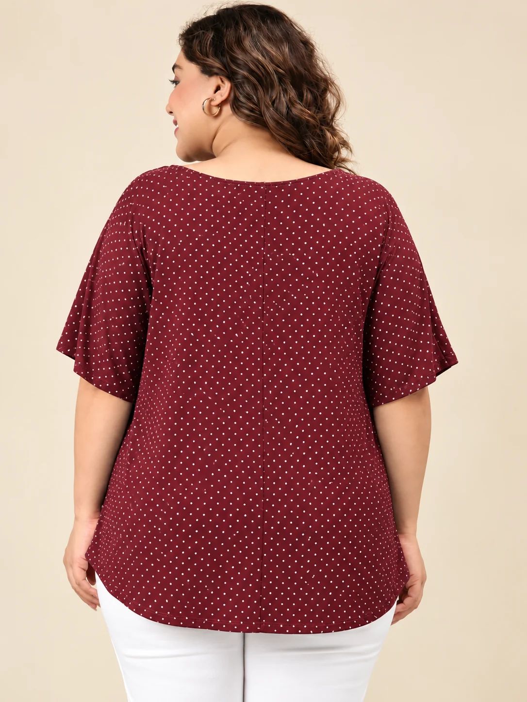 Maroon Mini Polka Dot Kaftan Top
