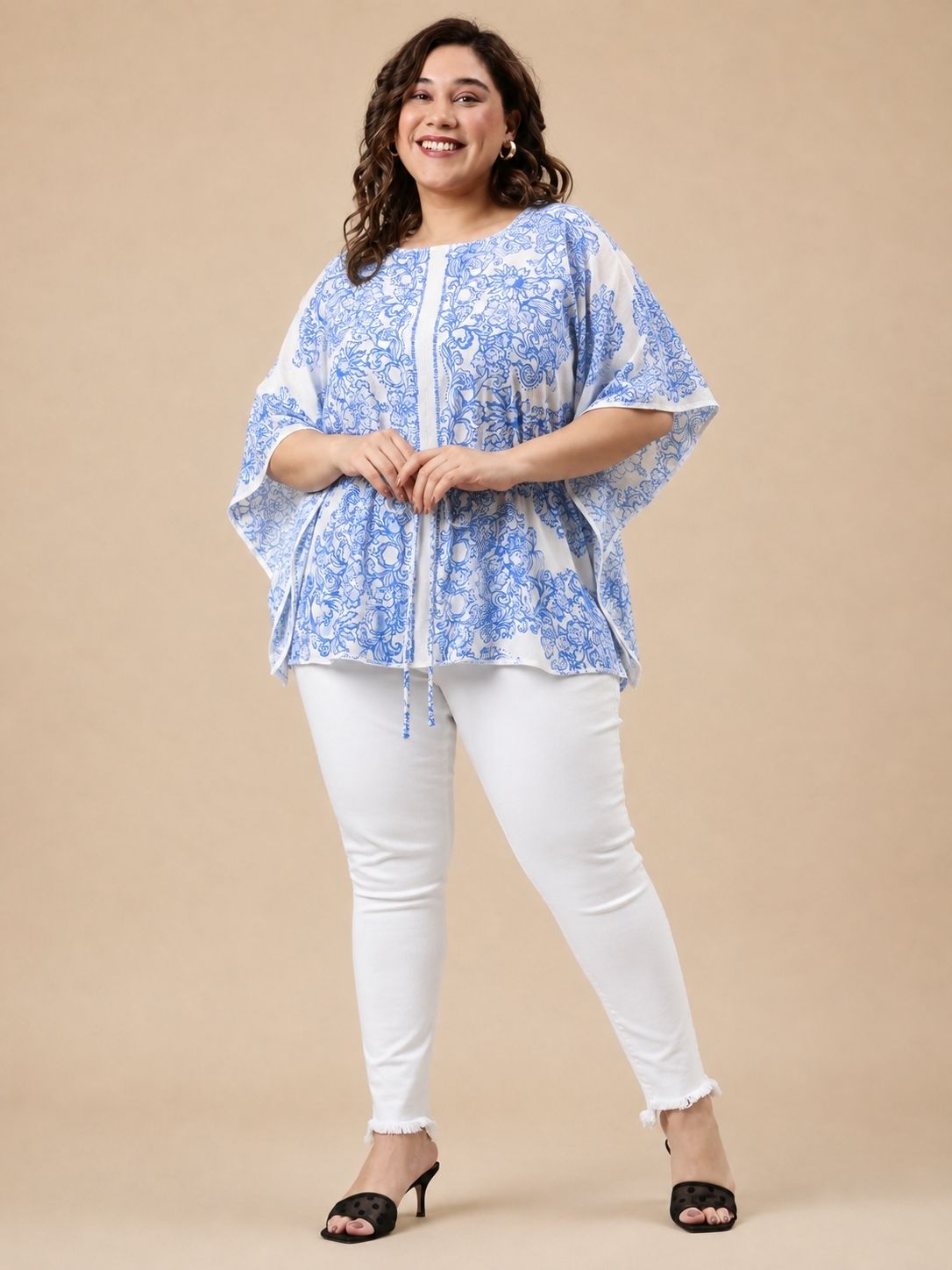 Blue Floral Printed Kaftan Top