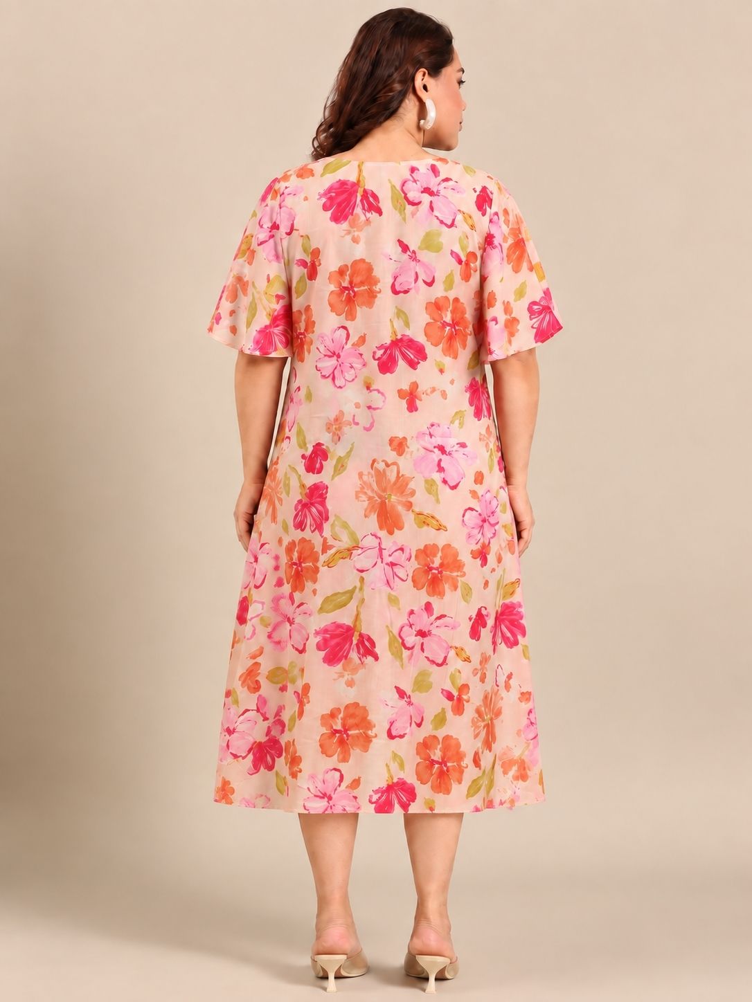 Light Pink Floral A-Line Midi Dress