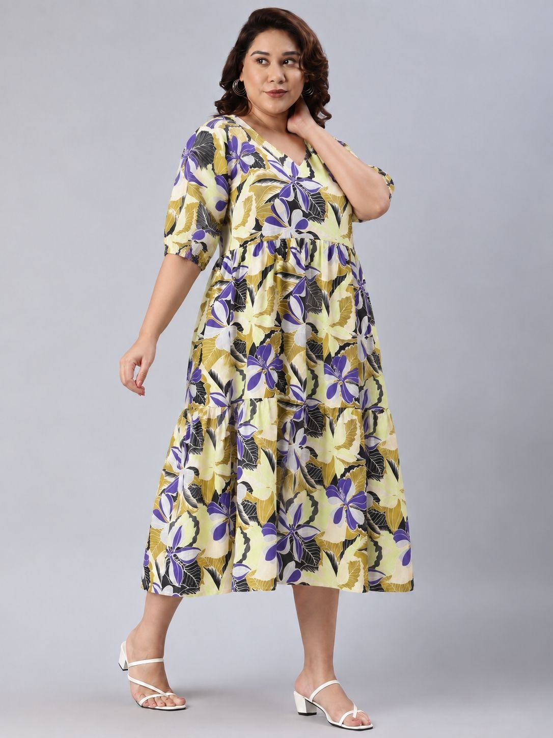 Blue & Olive Floral Tiered Maxi Dress
