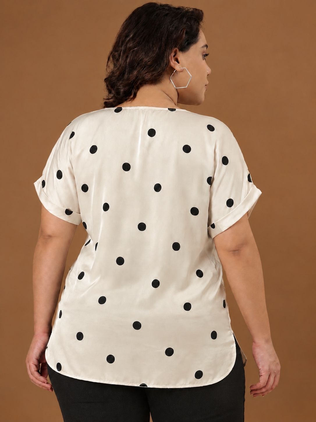 Satin Polka Dot Drop Shoulder Top