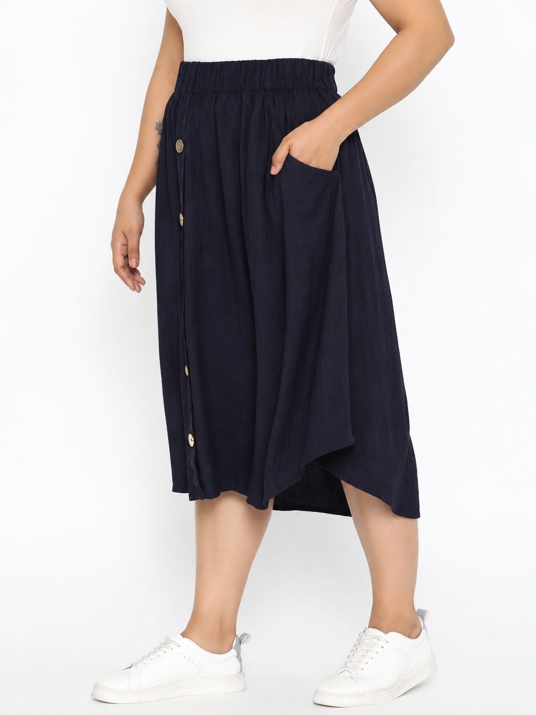 Navy A-Line Button Skirt