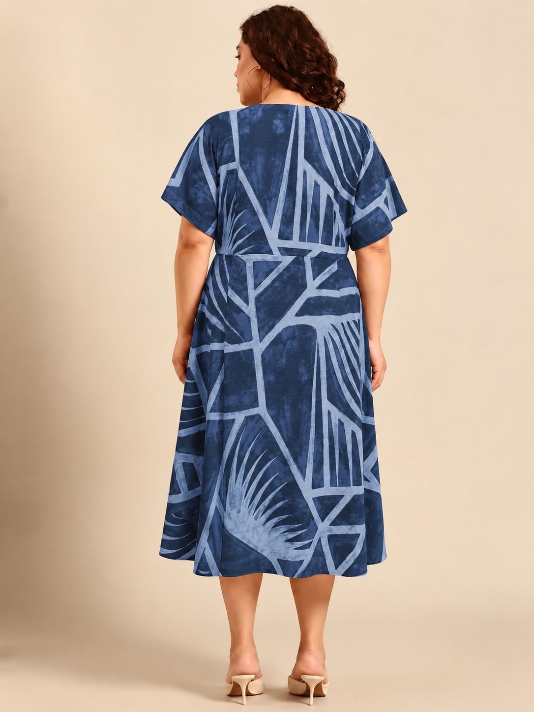 Indigo Abstract Geometric Cowl Neck Dress