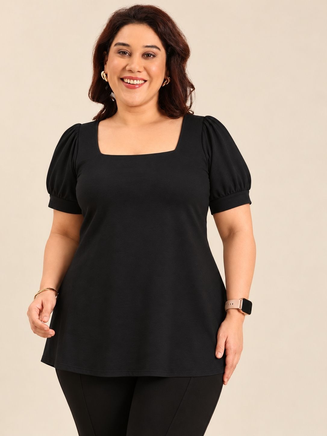 Black Square Neck Top