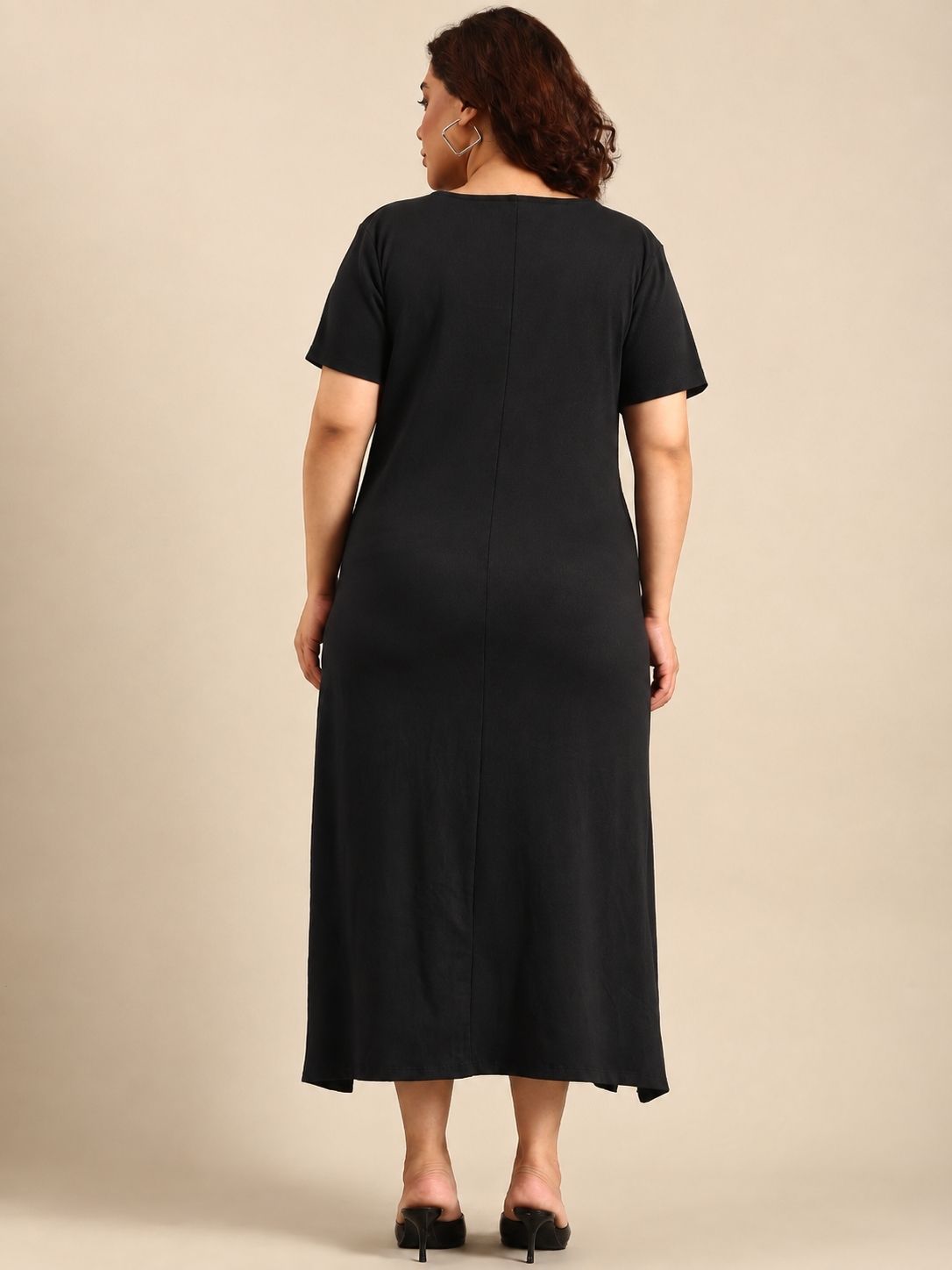 Black Cotton V-Neck Maxi Dress