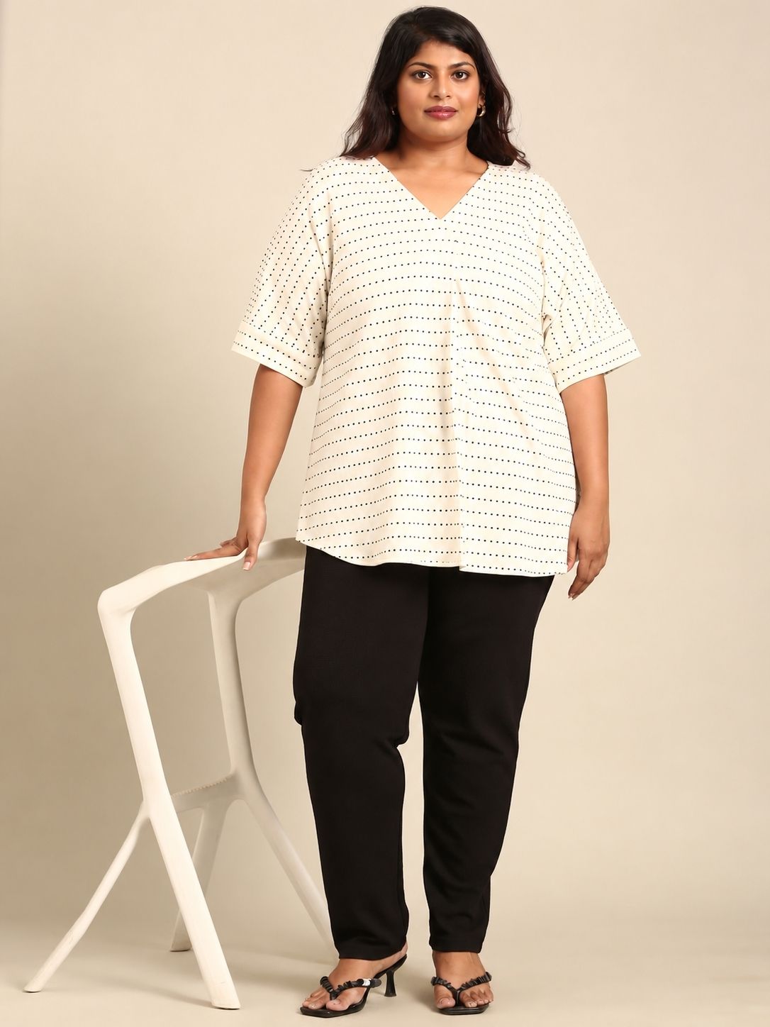 Cotton Drop-Shoulder V-Neck Top