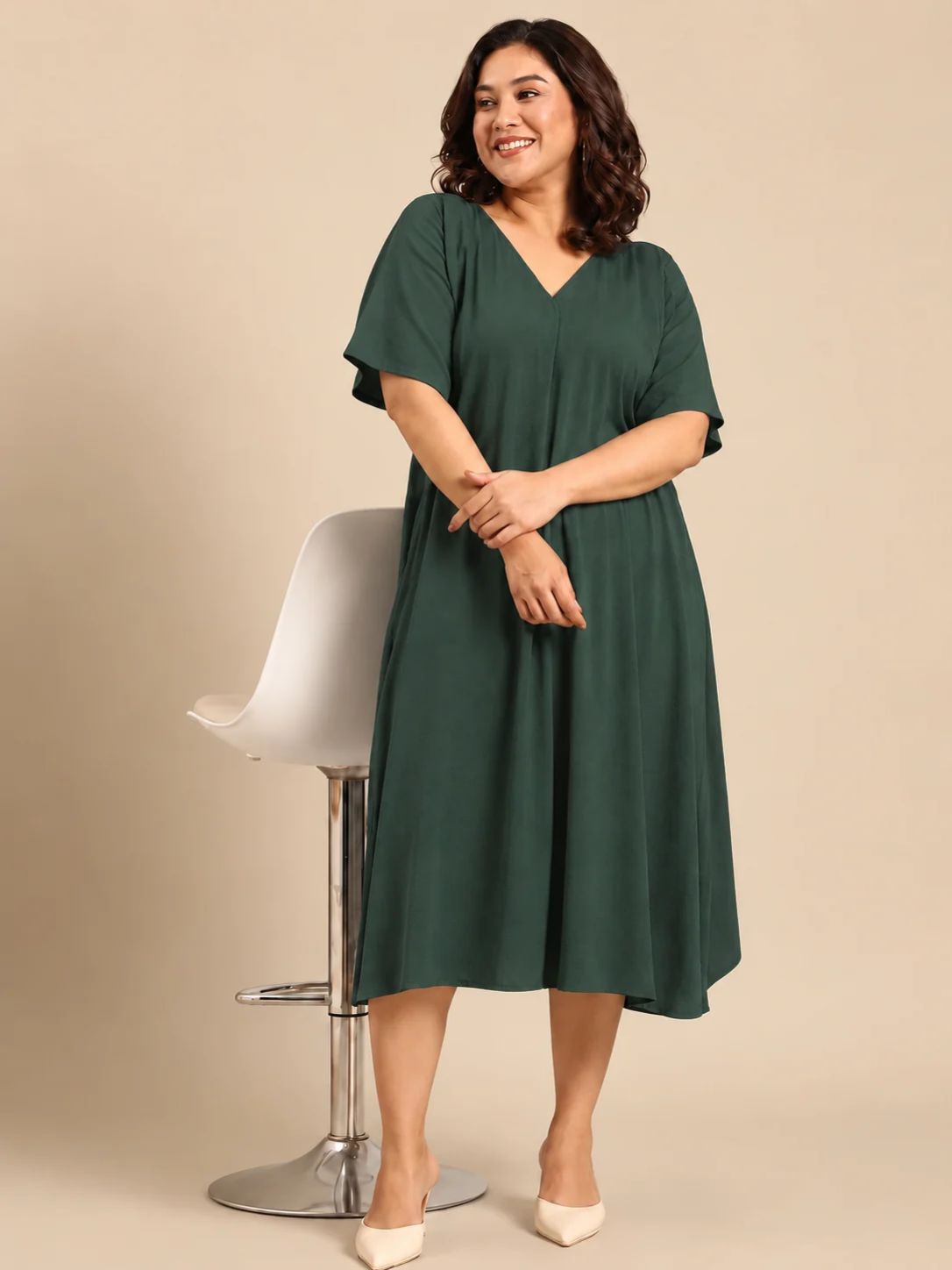 Green A-Line Midi Dress