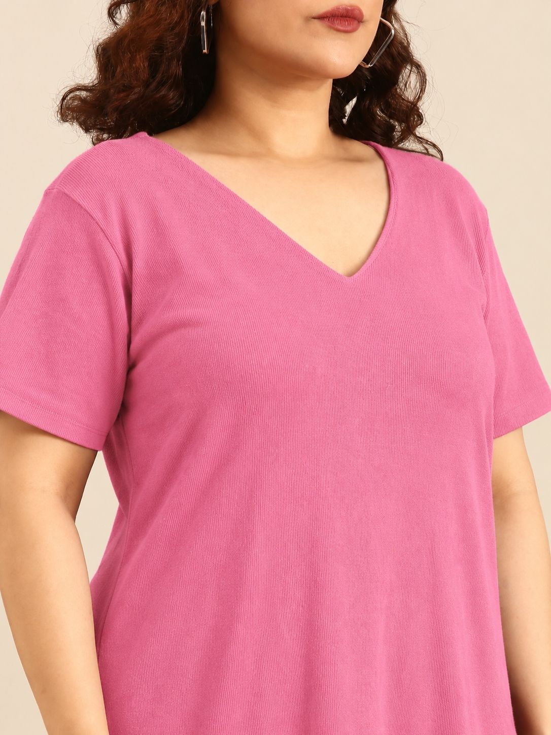 Pink Rib Cotton A-Line Dress