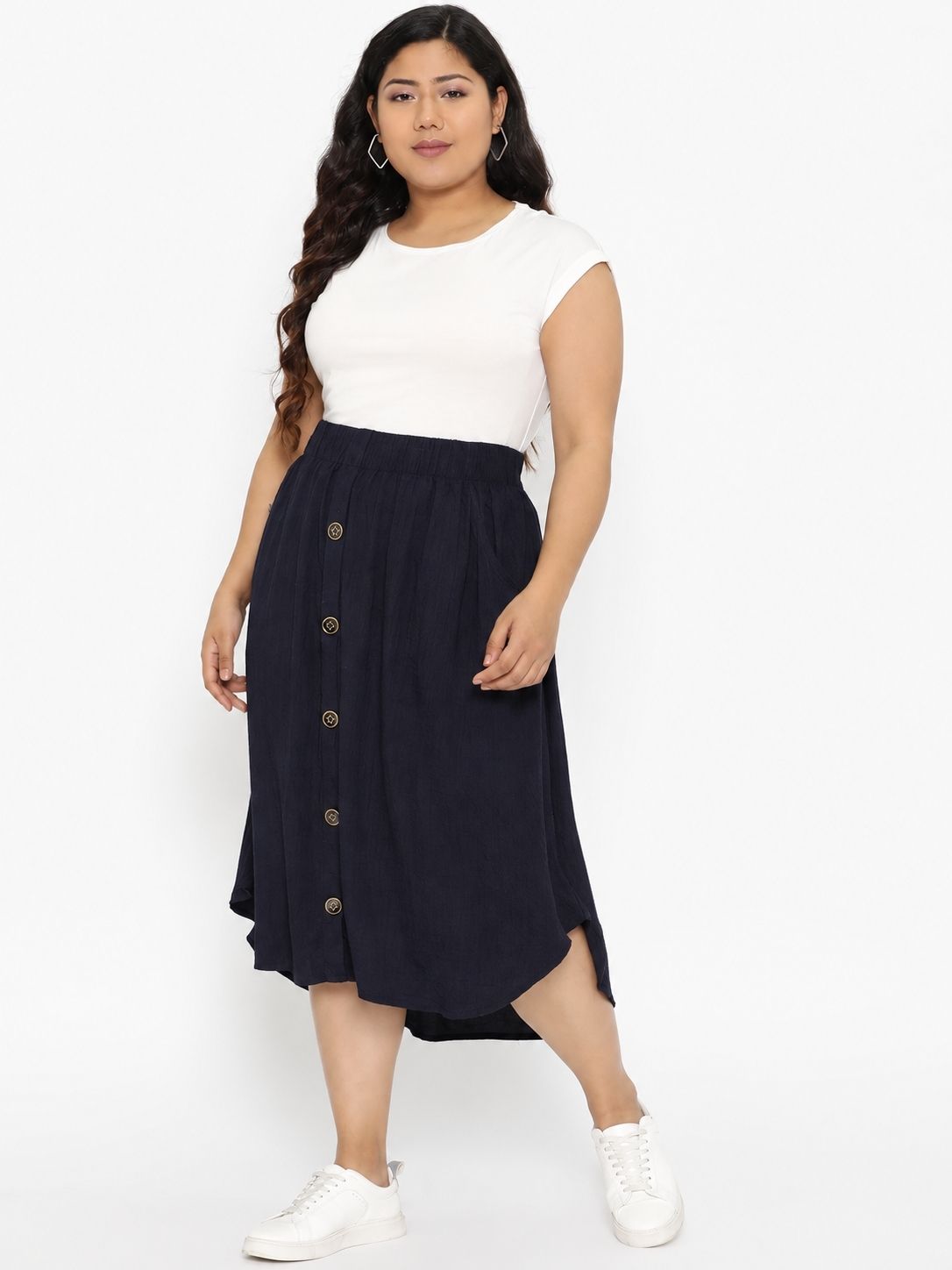 Navy A-Line Button Skirt