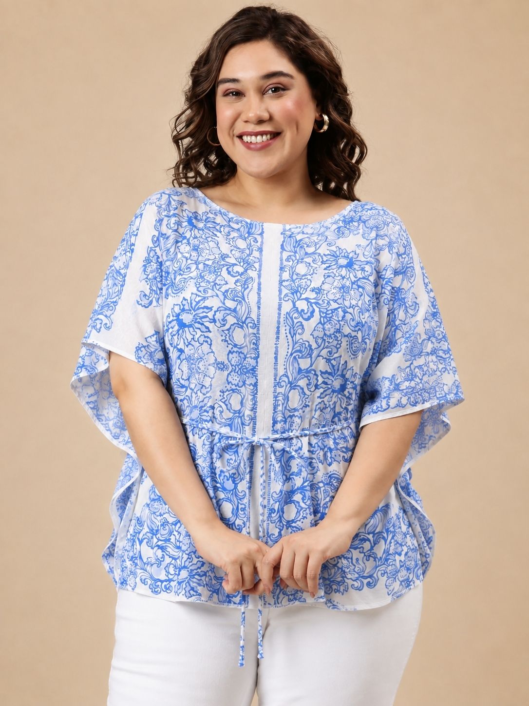 Blue Floral Printed Kaftan Top