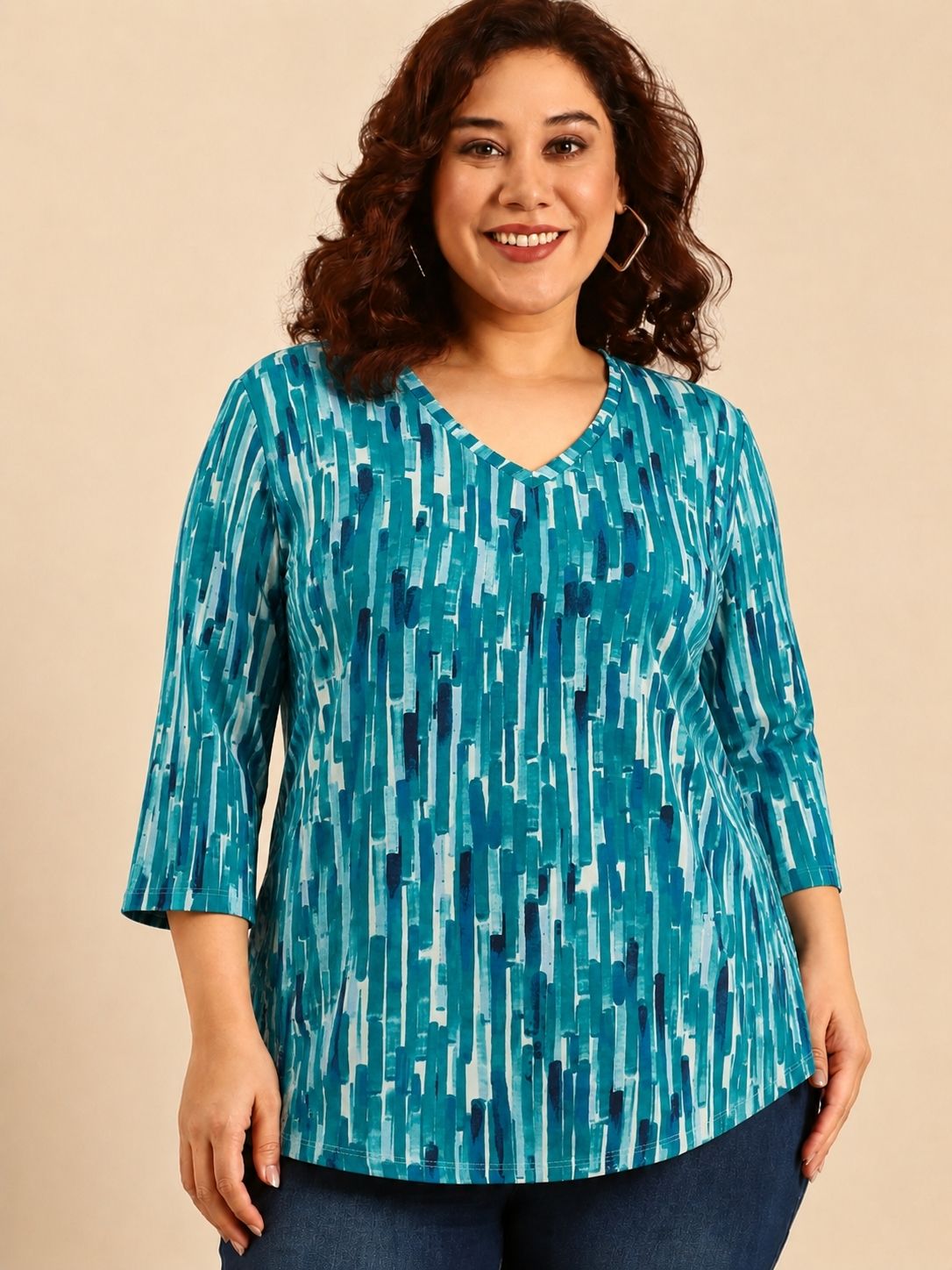 Abstract Print V-Neck Top