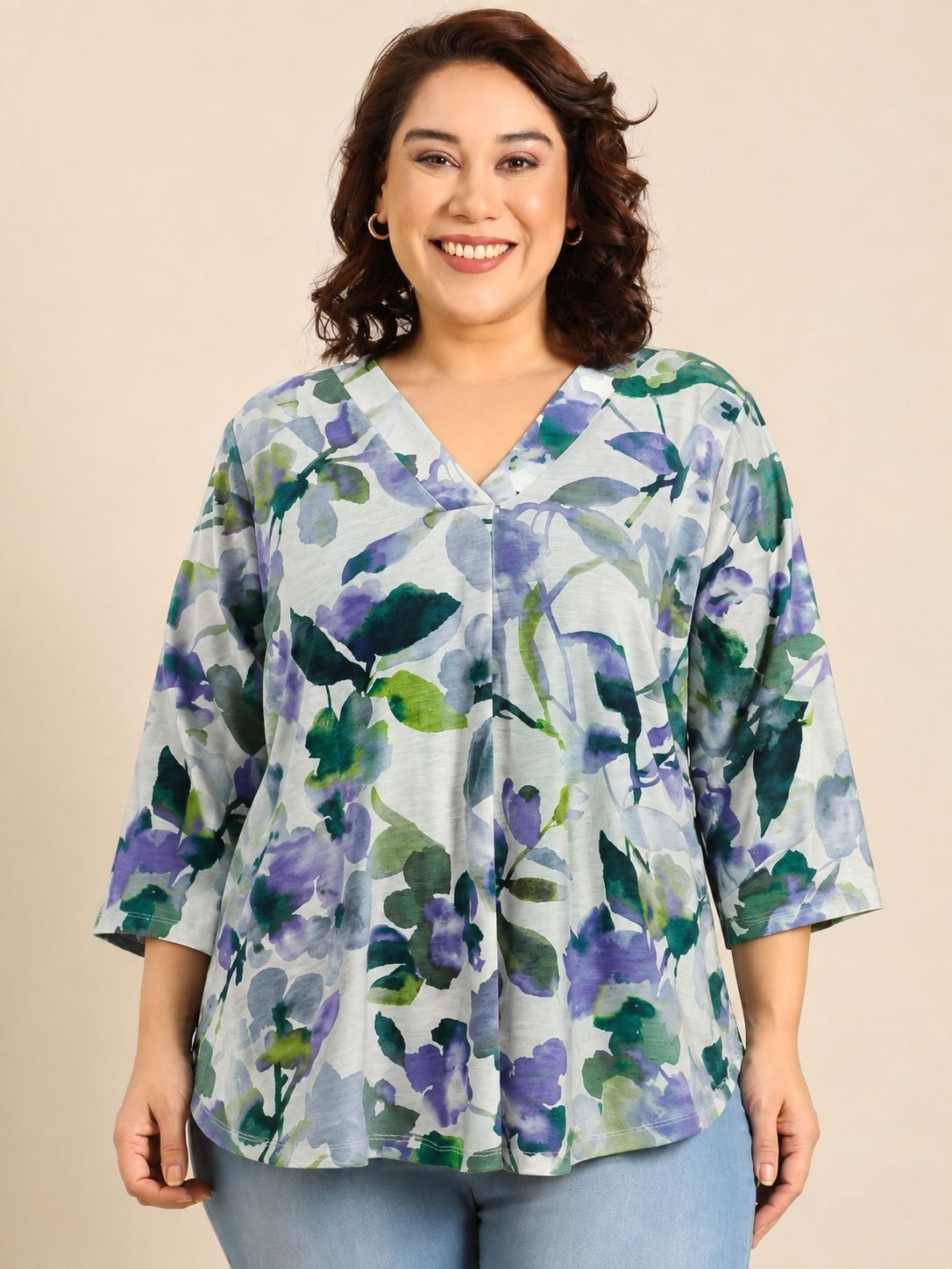 Watercolor Floral V-Neck Top