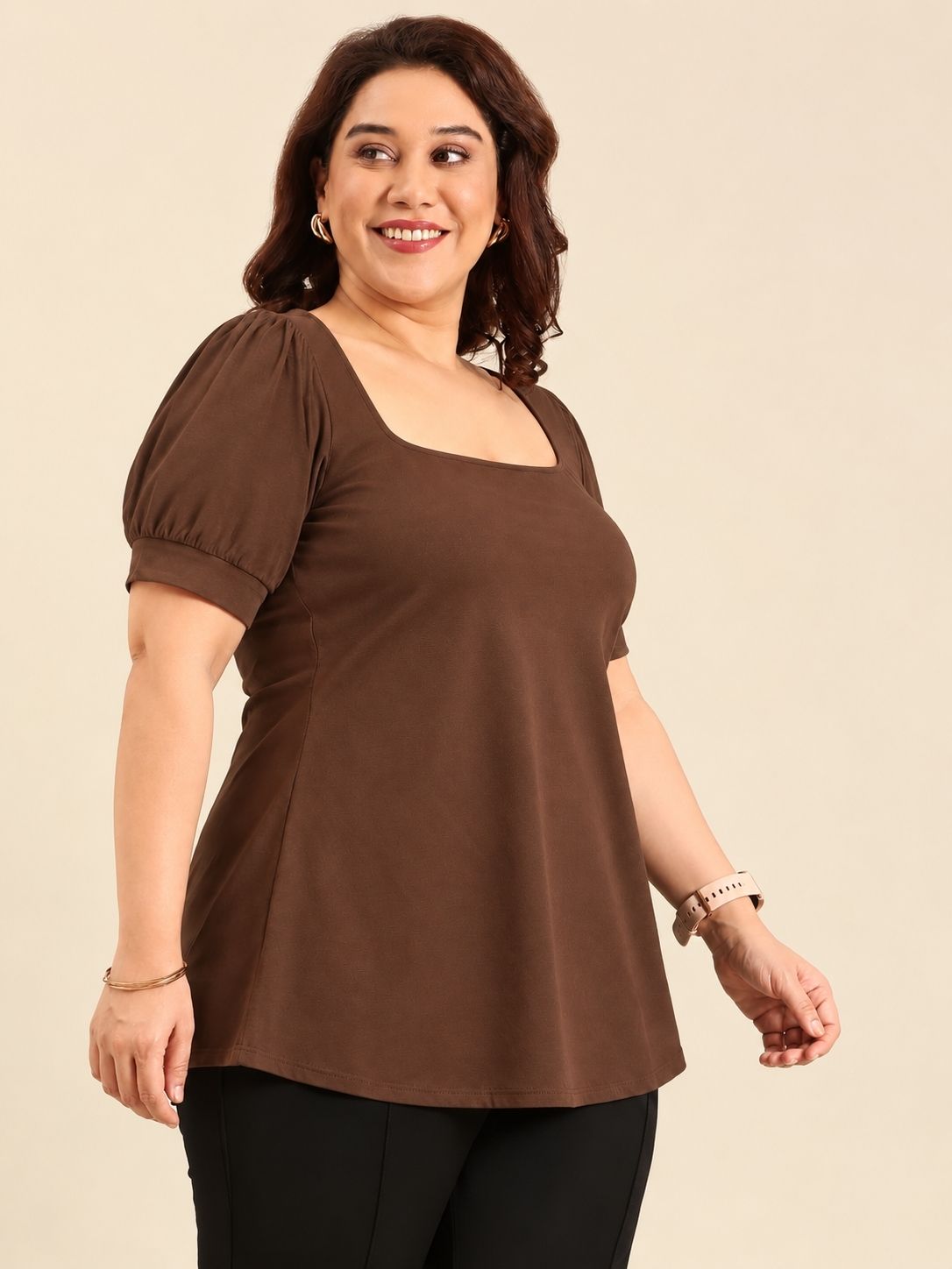 Brown Square Neck Top