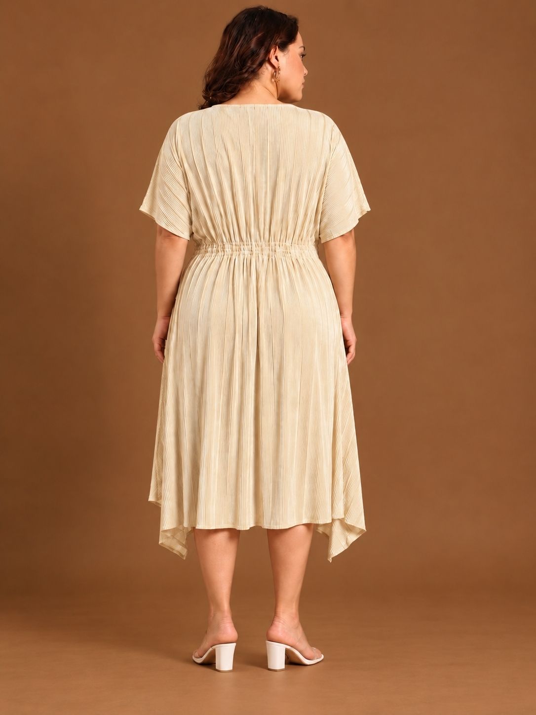Ivory Pleated Smocking Midi Dress